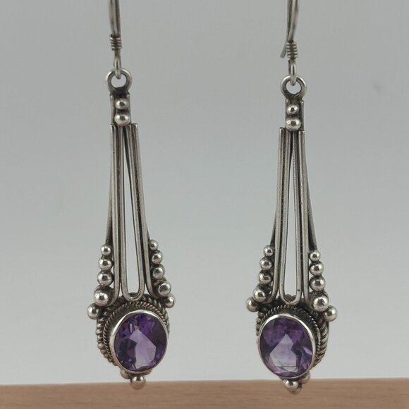 Sterling Silver Amethyst Dop Earrings - Picture 1 of 4